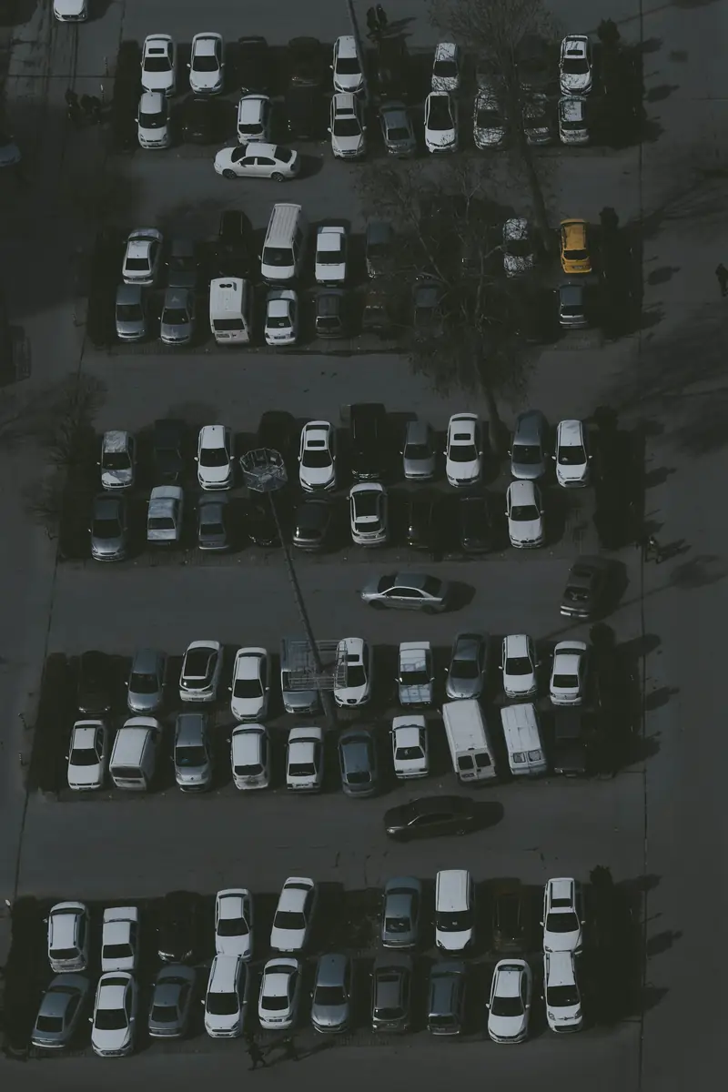 Flera vanliga bilar på en parkeringsplats